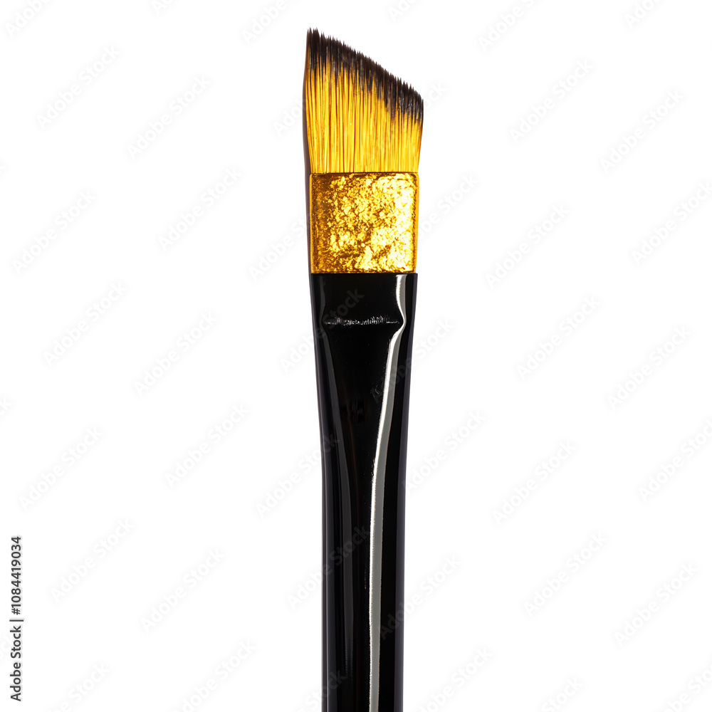 Poster unused paintbrush with golden ferrule and black handle, isolated on a transparent background, perfec