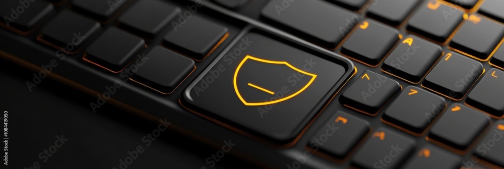 Aufkleber A close-up view of a keyboard highlighting a shield icon that signifies cybersecurity practices, emphasizing digital protection. Generative AI