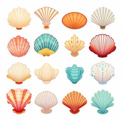 A Diverse Collection of Colorful Sea Shells Showcasing Unique Shapes and Designs for Beach, Nature, or Ocean Themed Projects