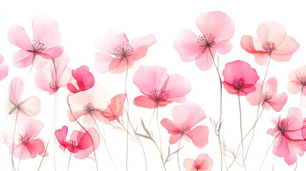 Fototapeta premium Delicate pink flowers blooming with grace in a serene white background during springtime