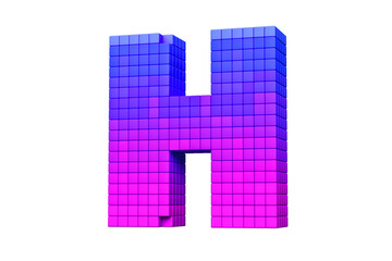 Retro style pixel art font letter H in purple to magenta color scheme. High quality 3D rendering.