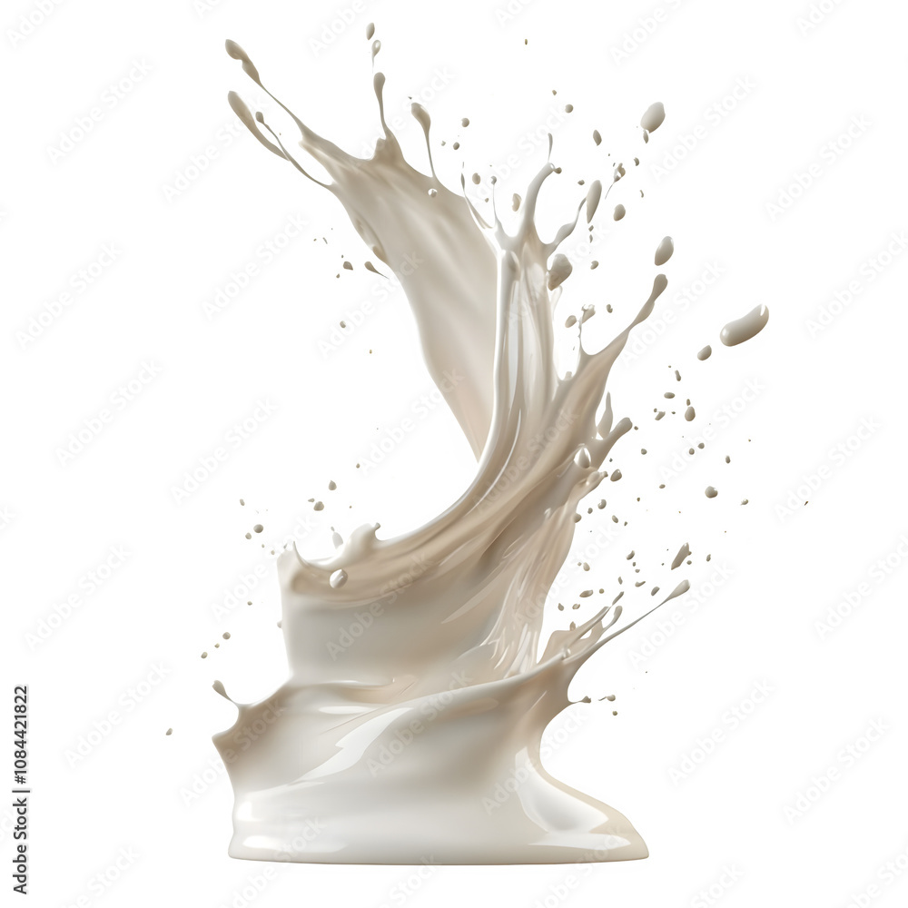 Poster creamy milk swirl and splash in a dynamic motion, isolated on a transparent background, ideal for fo