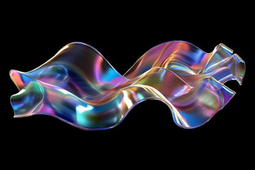 Obraz premium Abstract iridescent shiny glass wavy shape isolated on a black background