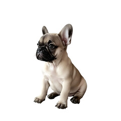 Fototapeta premium Adorable french bulldog puppy sitting and looking curious, isolated on transparent background, perfect for pet projects