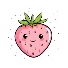 Obraz premium Pink smiling kawaii strawberry fruit cartoon character drawing isolated on transparent background