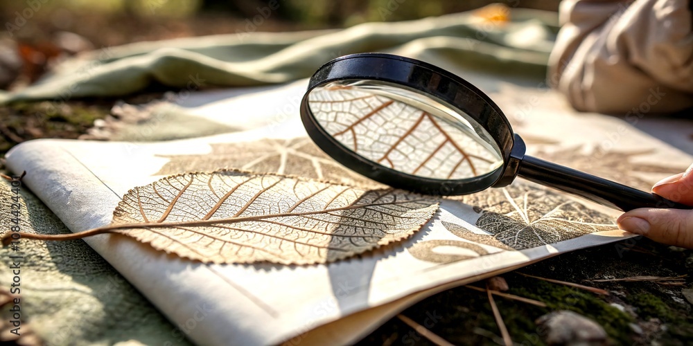Poster close-up exploration: a magnifying glass reveals the intricate textures and details of everyday obje