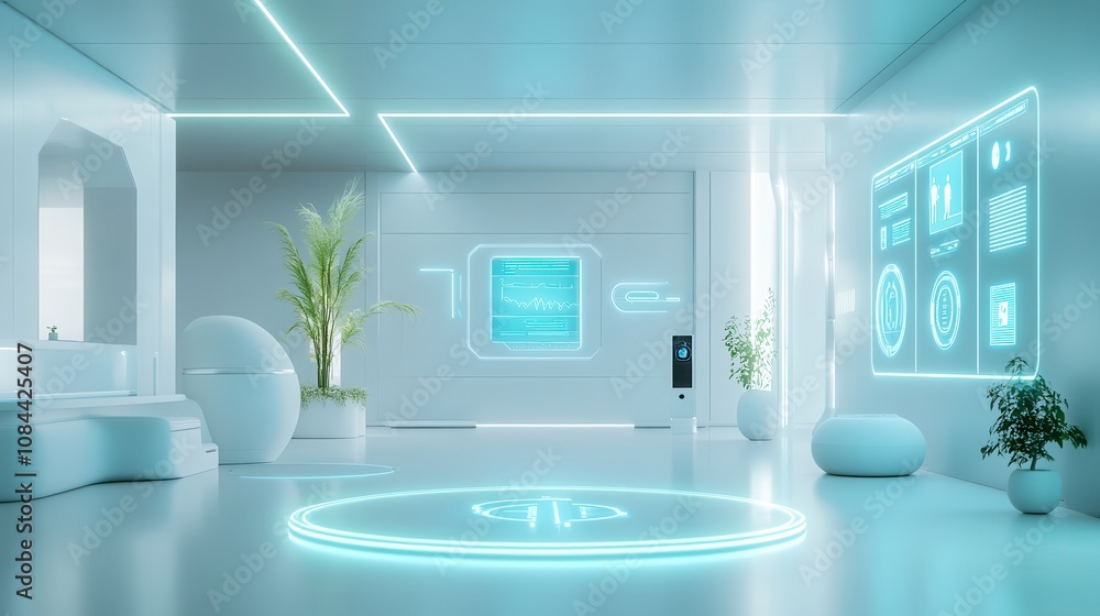 Poster 3d rendering of smart home with futuristic tech