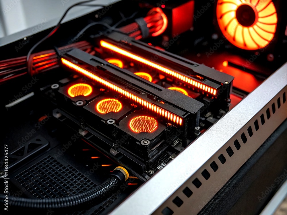 Aufkleber close-up of a mechanical device with glowing orange lights showcasing intricate components and dynam