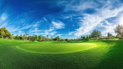 Green Golf Course with Blue Sky