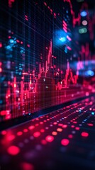 Fototapeta premium a digital stock market graph with red and blue colors on a black background,