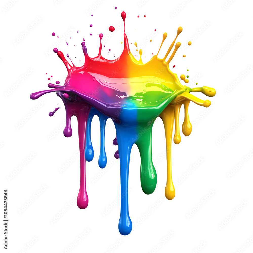 Leinwandbilder Vibrant paint splashes and drips on a transparent background, creating a dynamic and colorful visual