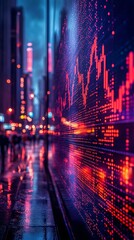 Obraz premium a digital stock market graph with red and blue colors on a black background,