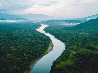Panoramic view of a serene lake nestled between snow-capped mountains and lush green forests