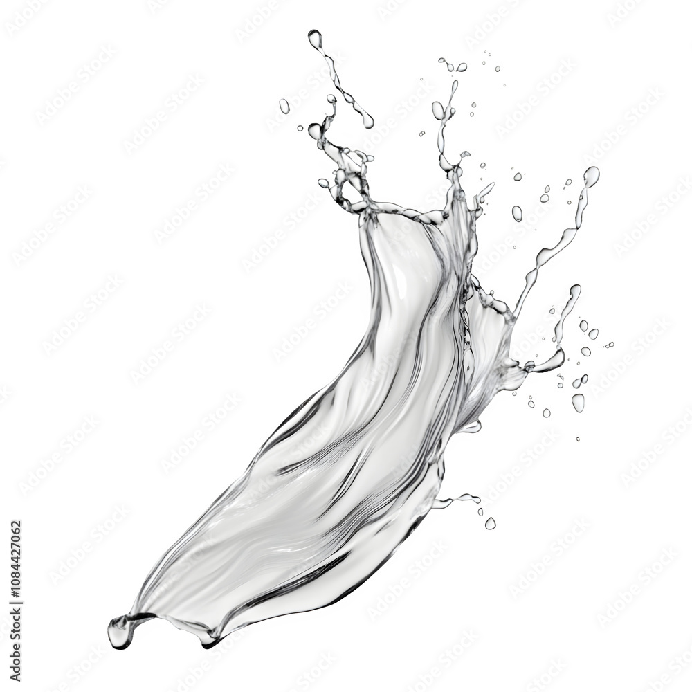 Poster Elegant water splash creating a dynamic shape, ideal for adding a refreshing touch to designs on a clear background