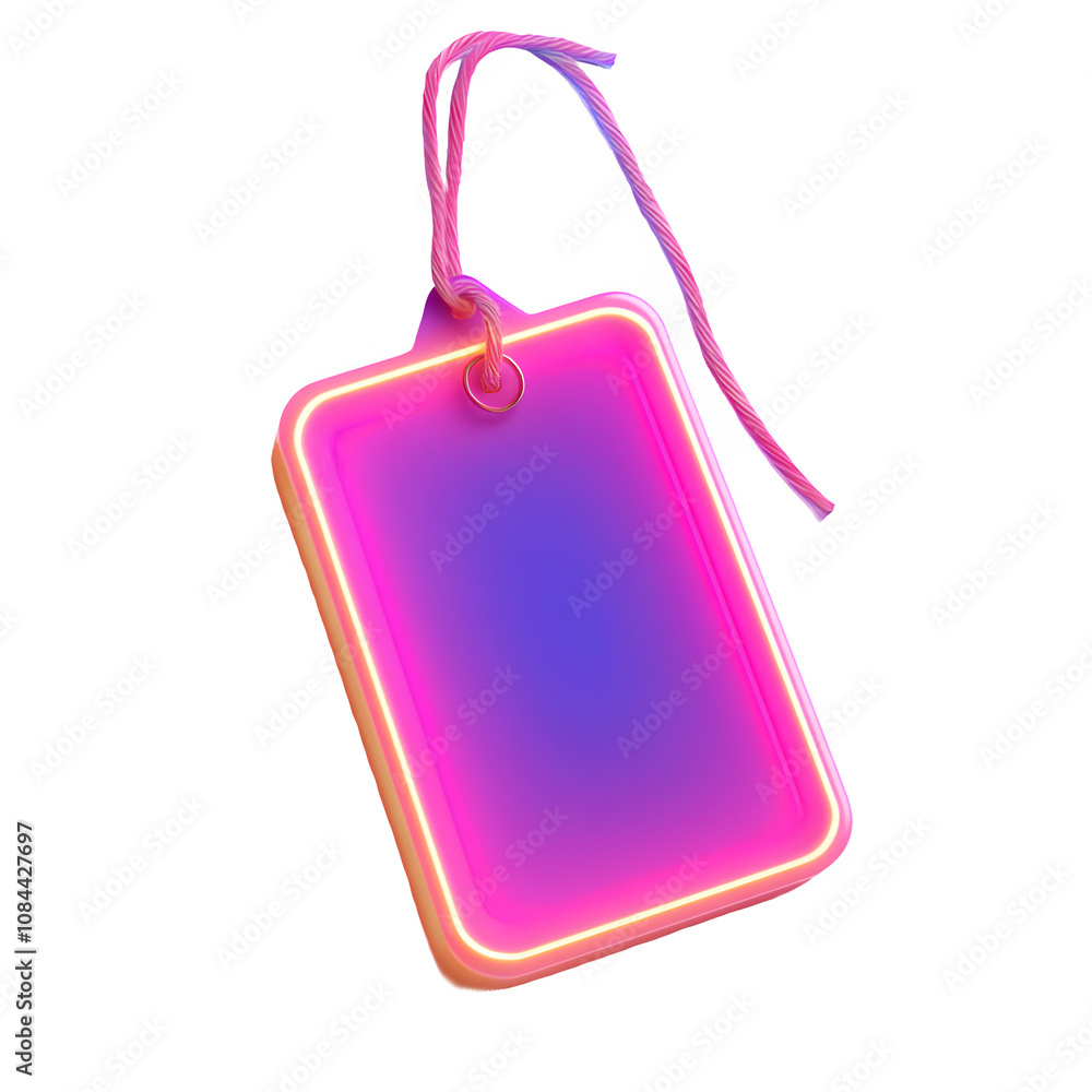Aufkleber Colorful gradient label with neon glow border suspended on a string, ideal for enhancing designs with a see-through backdrop