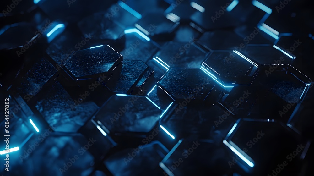 Poster futuristic neon hexagons digital realm abstract design dark environment close-up view technology con