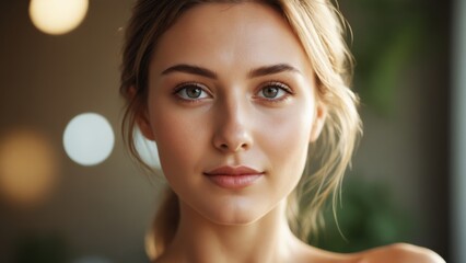 Obraz premium A serene portrait of a young woman enjoying a walk in a sunlit park during golden hour