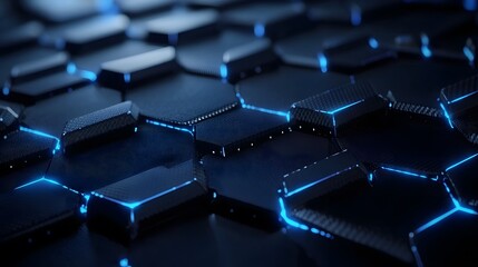 Obraz premium Futuristic hexagonal pattern digital space abstract design blue neon glow close-up technology aesthetics