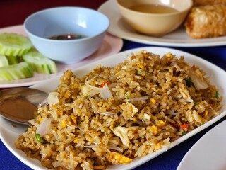 Fried rice dish home kitchen food photography indoor setting close-up view culinary experience