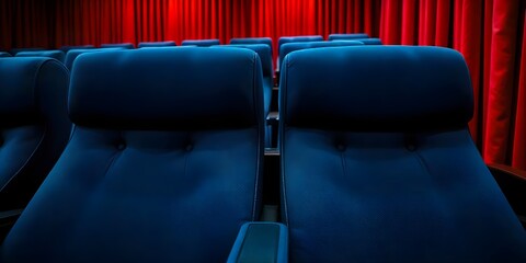 Obraz premium Luxury movie theater seating with blue velvet upholstery and tufted buttons. Perfect for a high end cinema experience. 