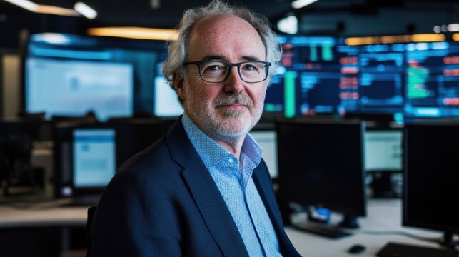 Business leader discussing market trends financial office professional portrait corporate environment direct view leadership insights