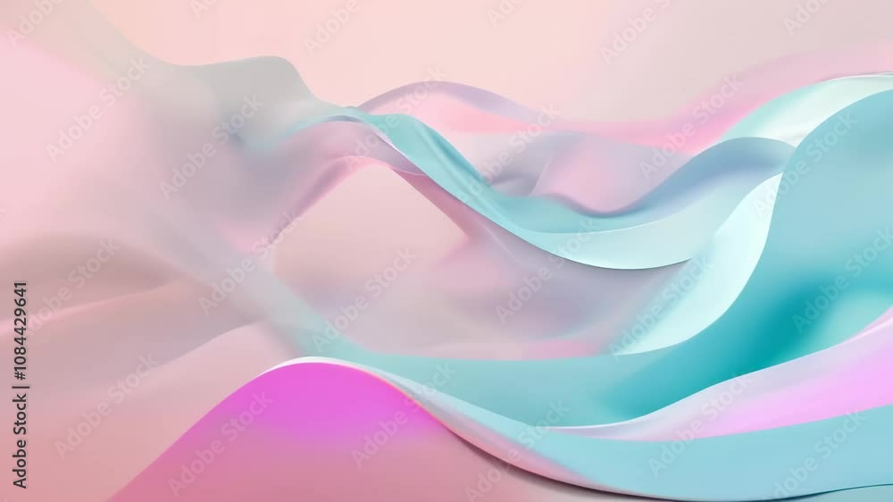 Poster flowing pastel waves on soft pink background, creating a stunning design. elegant curves and smooth 