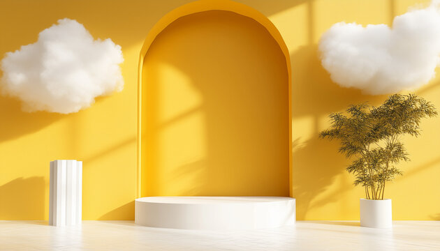 3d rander abstract minimal yellow backgroud generative AI