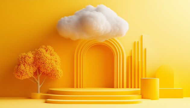 3d rander abstract minimal yellow backgroud generative AI