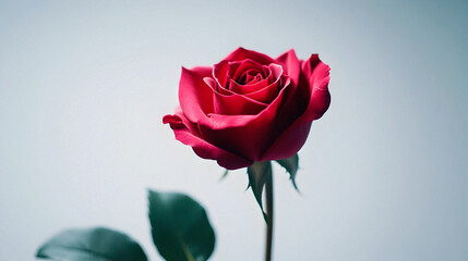 Red rose with water droplets, a symbol of love and beauty, isolated on white background