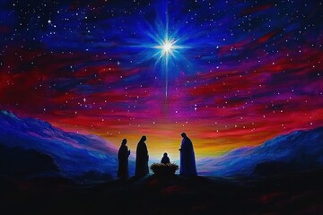 Nativity Scene Under Starry Sky