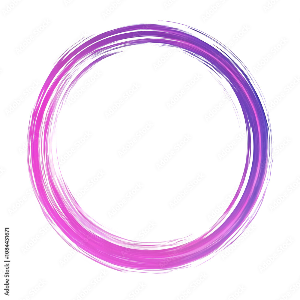 Poster vibrant and dynamic circular brush stroke in pink and purple hues on a transparent background