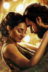Fototapeta premium Slow dance couple in golden light with intimate connection