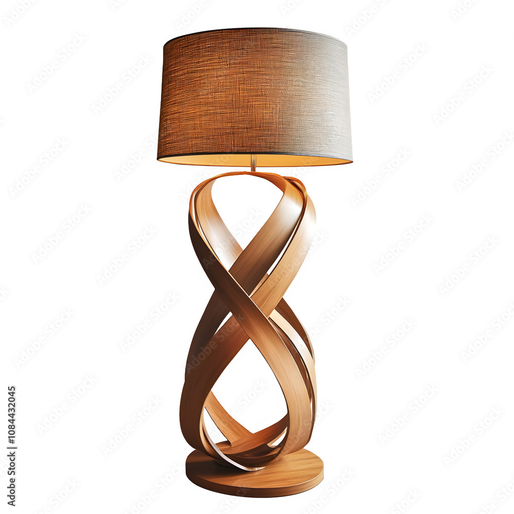 Aufkleber elegant wooden table lamp with an infinity symbol design, softly lit and isolated on a transparent b
