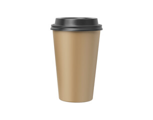 Minimalist Blank Kraft Coffee Cup for Takeaway, paper cup, Take-out coffee cup. Isolated on white background, 3d illustration, 3d rendering