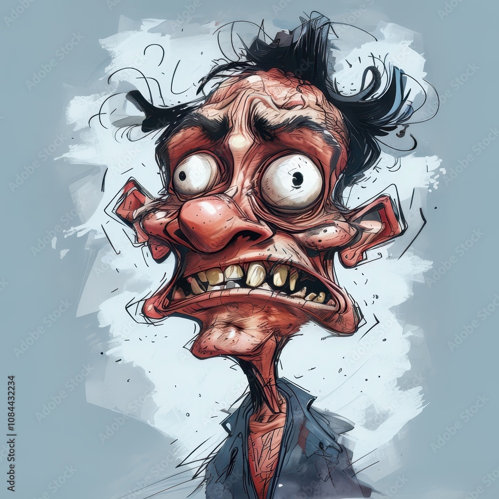 Aufkleber a cartoonish character with exaggerated features and a distressed expression.