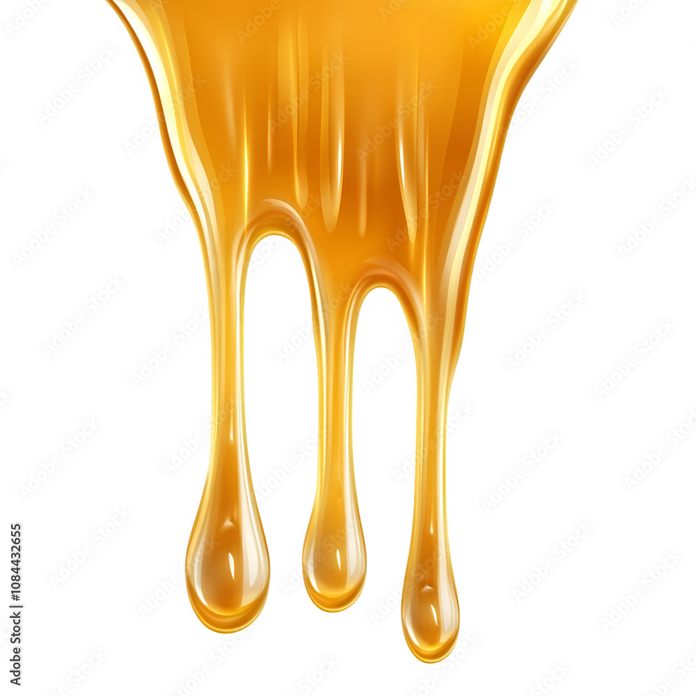 Wall mural Honey dripping down on a clear background, creating a realistic and viscous visual