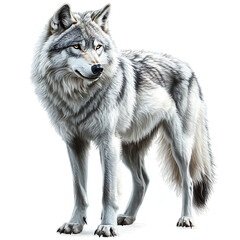 Obraz premium Majestic white wolf standing proudly in a snowy landscape during winter showcasing beautiful fur and keen gaze