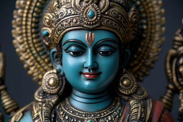 Colorful Hindu Deity Sculpture with Intricate Details