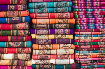 Vibrant Andean Textiles on Display at Tilcara Market, Argentina
