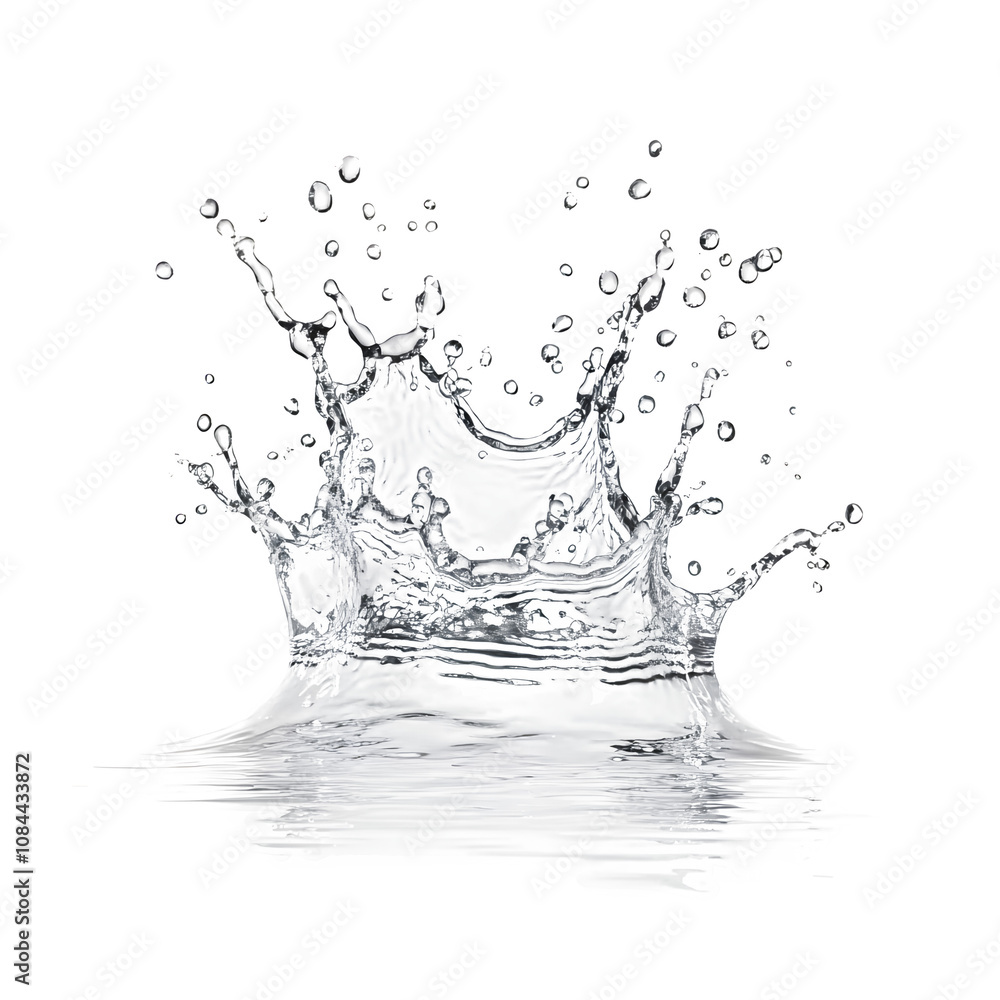 Poster dynamic crown-shaped water splash on a clear background