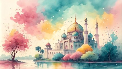 Easter-themed fairytale palace illustration.