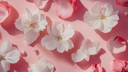 Floral-themed flat lay with blossoms and petals