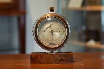 Vintage object made of brass and glass is measuring atmospheric pressure
