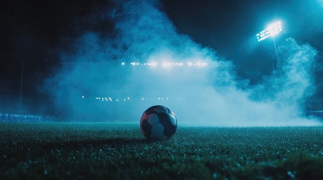 Soccer Ball on Field with Fog