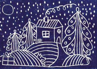 Cartoon Christmas and New year illustration. Hand drawn background for icons, banners, cards, decor, design, posters. 