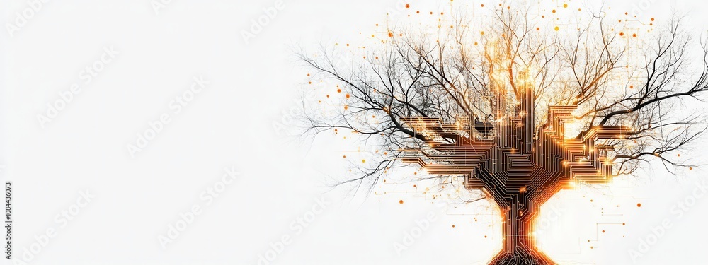 Poster futuristic digital tree with circuit branches