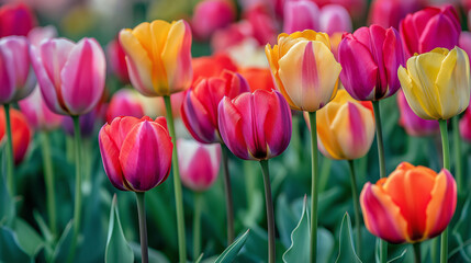 Fototapeta premium Tulip field with Colorful tulips having vibrant display