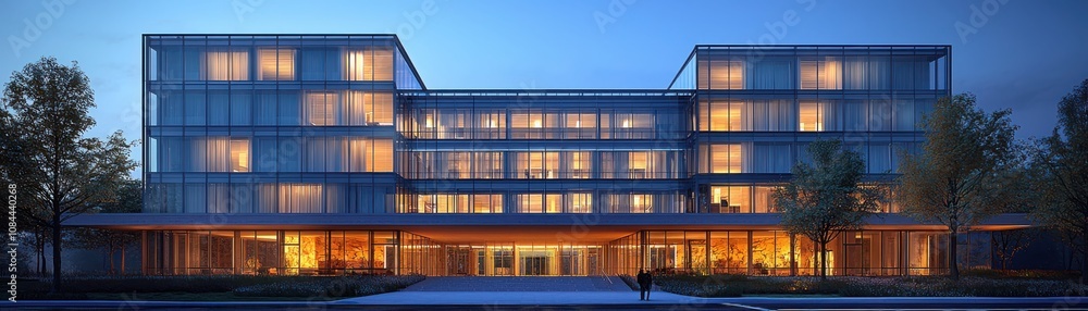 Poster creating stunning architectural ings of a modern building urban environment visualization evening vi