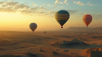 Obraz premium Hot Air Balloons Over a Desert Sunrise