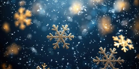Fototapeta premium Christmas banner featuring glittering snowflakes and glowing lights. Festive web and print designs, holiday branding, and social media content